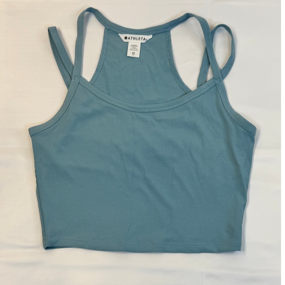 NWT Athleta Signature‎ Rib Wide Binding Tank Light Blue/Green Crop Top Medium